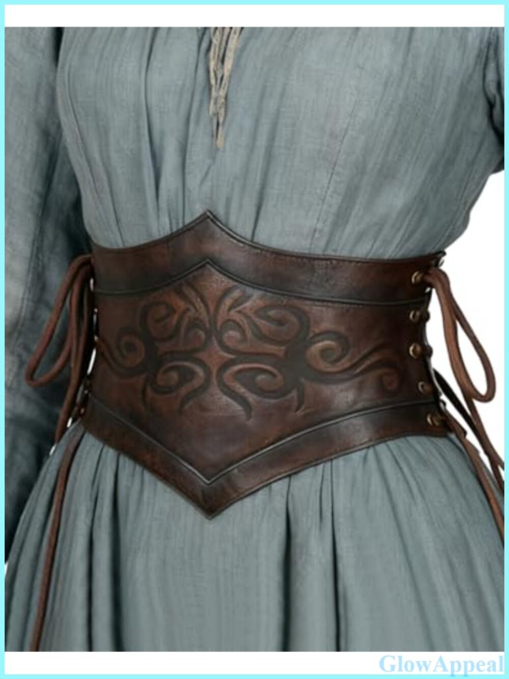 PU Leather Viking Corset Belt Wide Cinch Renaissance Lace-Up Costume